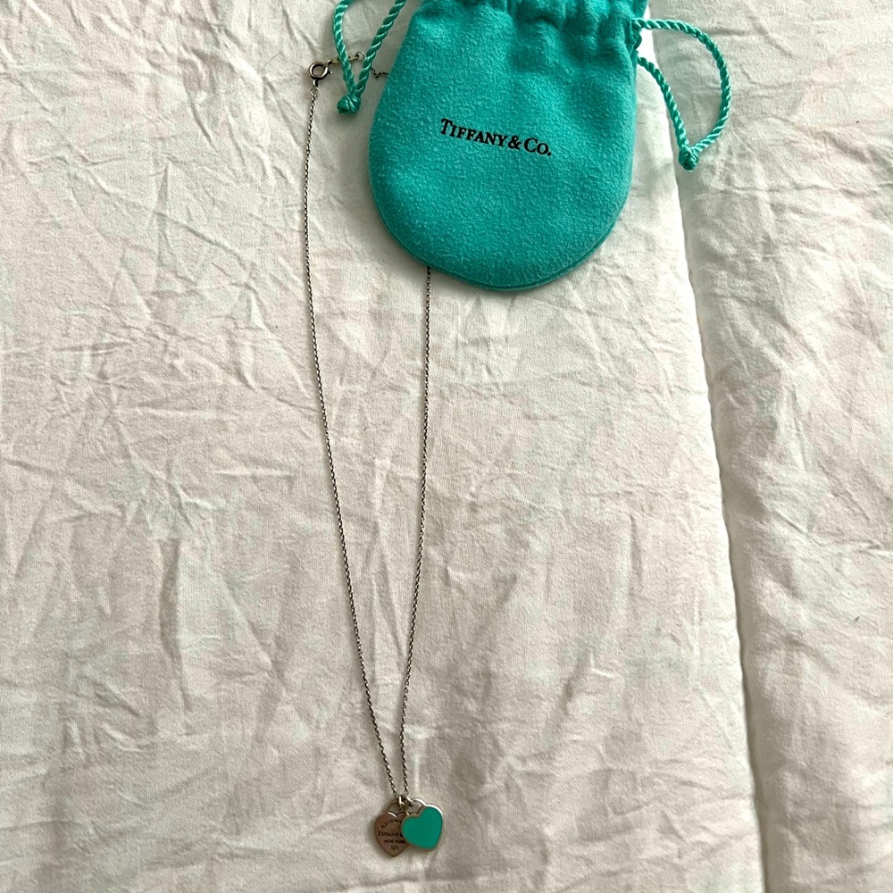 Tiffany Blue Double Heart Tag Pendant, Silver Mini